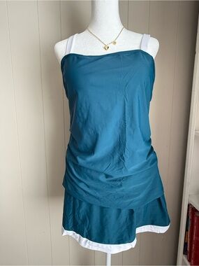 Women's Teal Swim Dress with White Trim